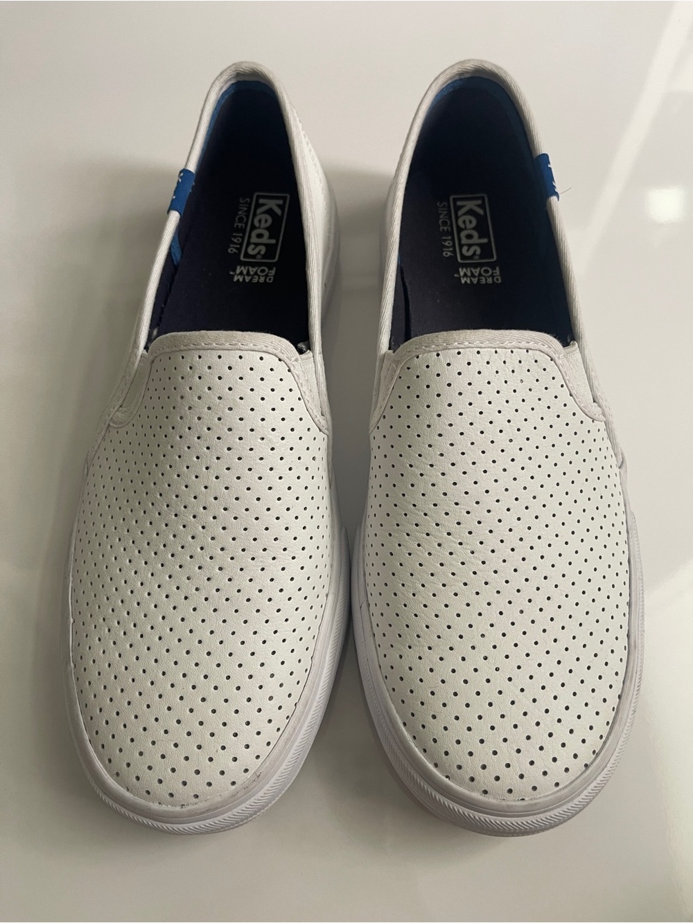 Keds White Perforated Slip-On Loafers